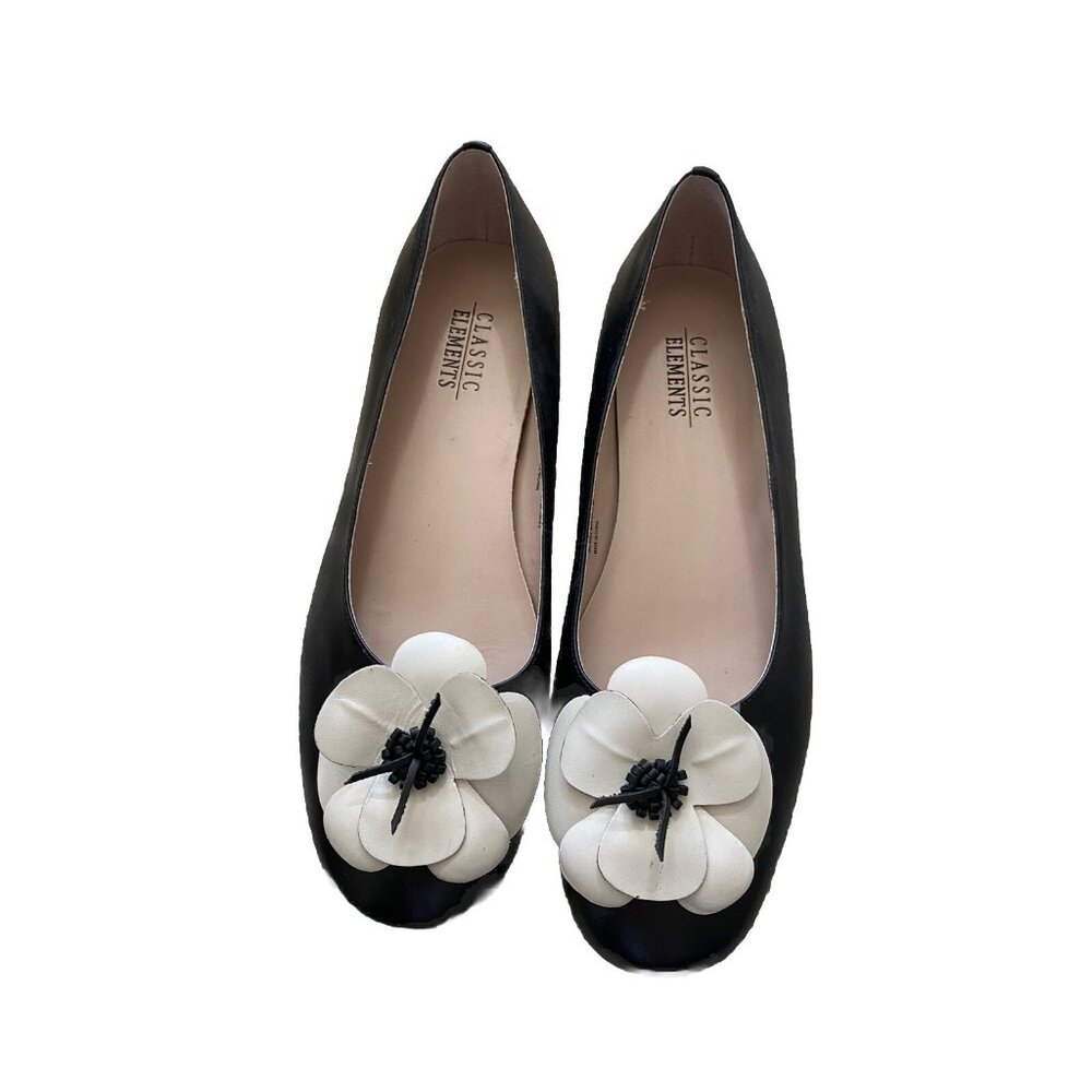 Slip On Shoes Camellia Daisy Floral Ballet Flats 8.5 M Classic Elements Black